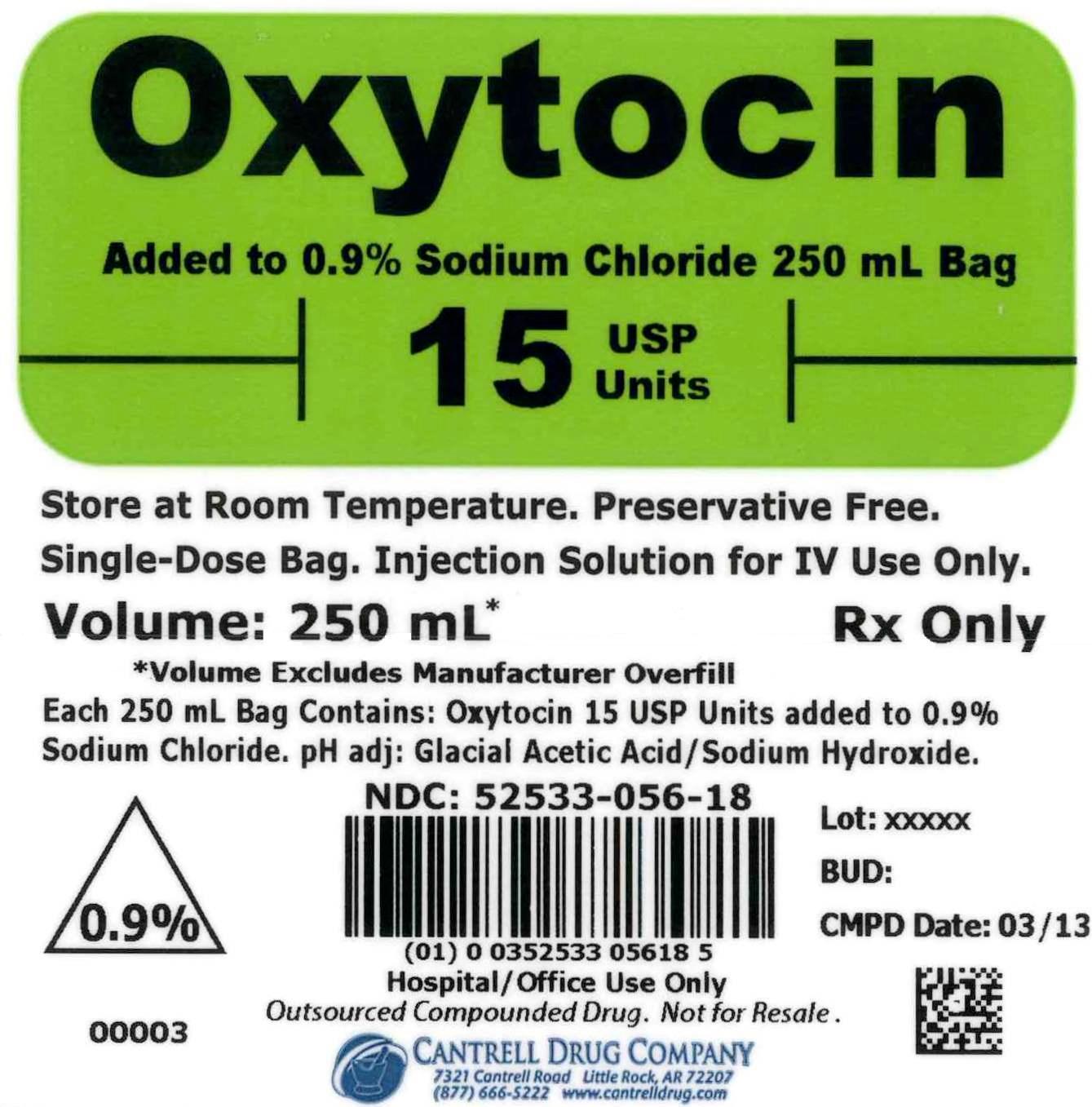 Oxytocin 15 USP Units Added to 0.9% Sodium Chloride 250 mL Bag