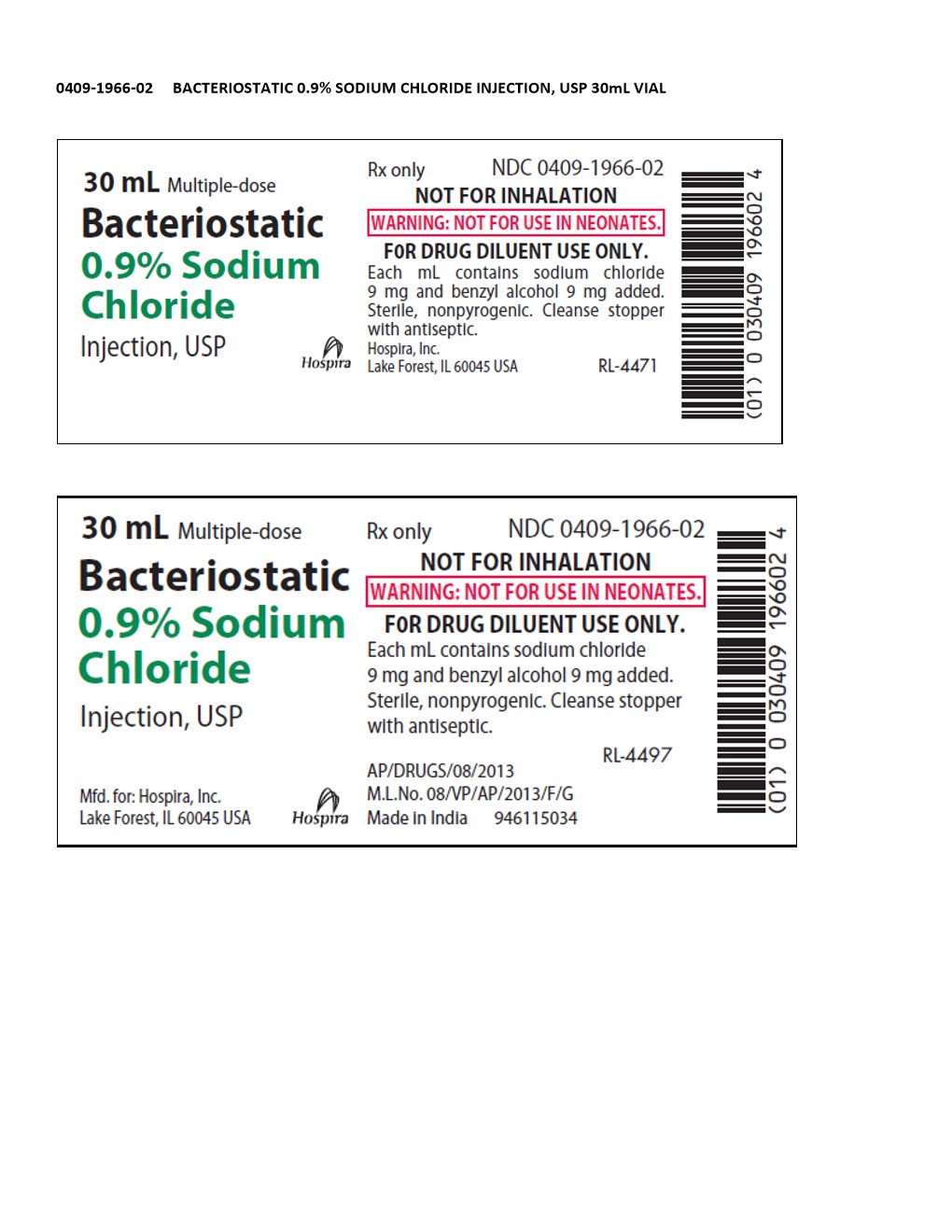 Bacteriostatic 0 9 sodium chloride injection usp 30ml vial