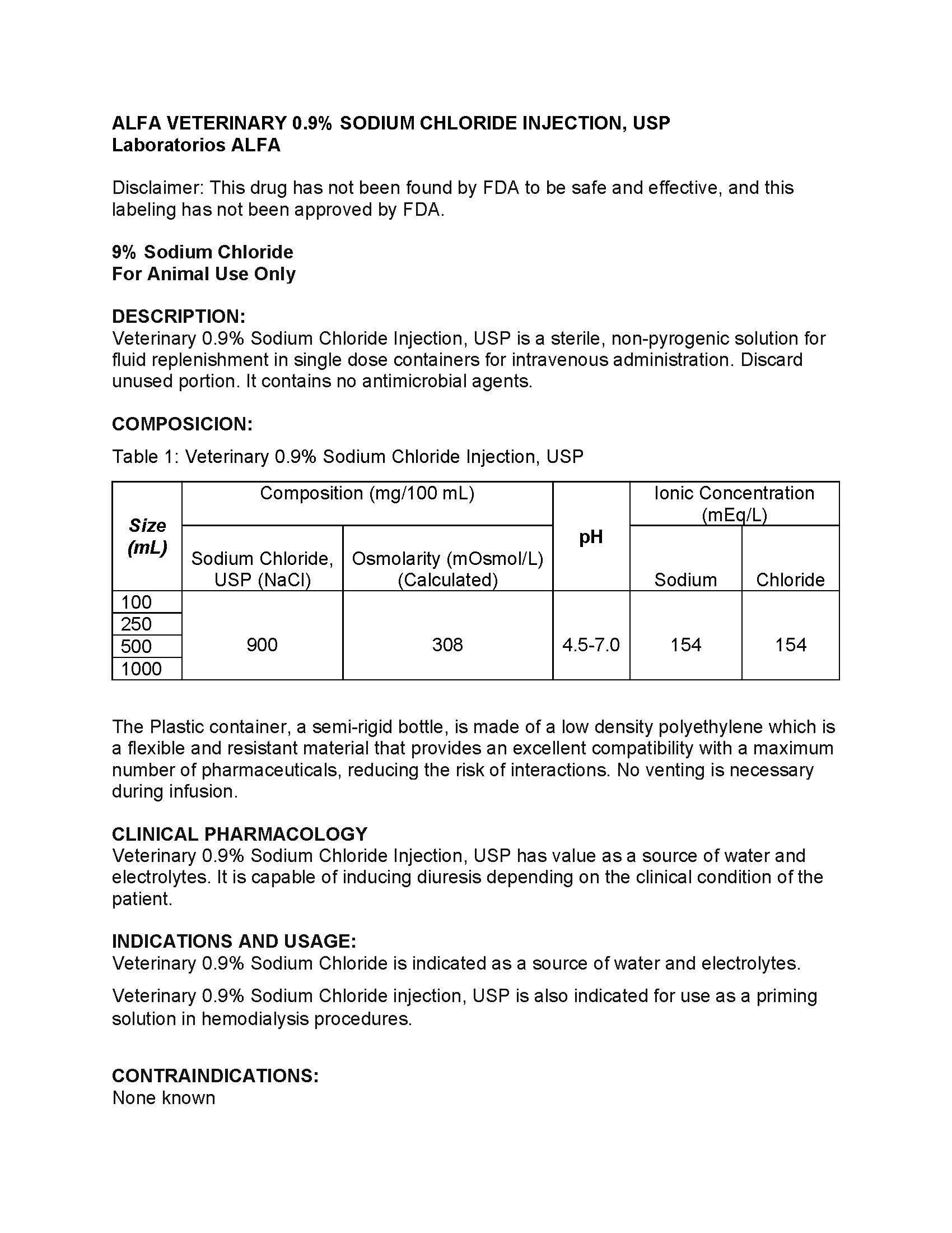 Veterinary 0.9% Sodium Chloride Injection (1)