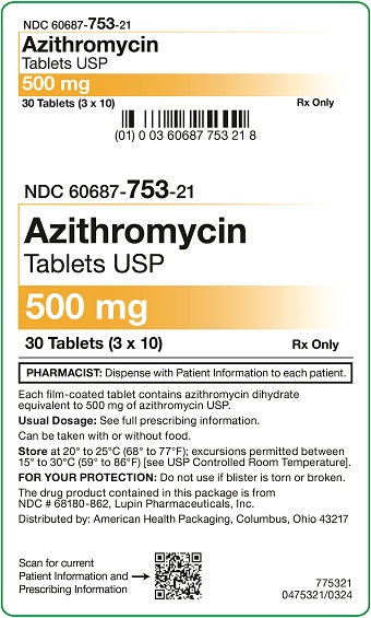 500 mg Azithromycin Tablets USP - 30UD