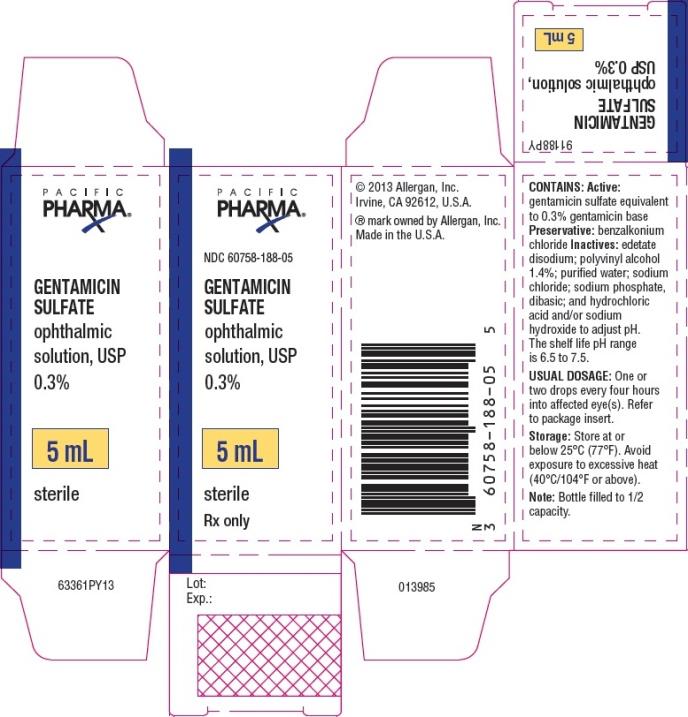 PRINCIPAL DISPLAY PANEL
NDC 60758-188-05
GENTAMICIN 
SULFATE
ophthalmic 
solution, USP 
0.3%
5 mL
sterile
Rx Only
