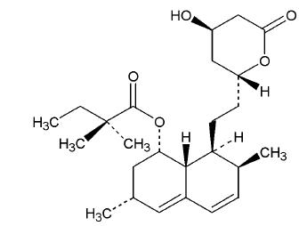 The structural formula of Simvastatin, USP is a white to off-white, nonhygroscopic, crystalline powder that is practically insoluble in water and freely soluble in chloroform, methanol and ethanol.