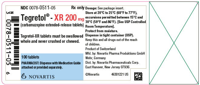 PRINCIPAL DISPLAY PANEL
							NDC 0078-0511-05
							Rx only		
							Tegretol®-XR 200 mg
							(carbamazepine extended-release tablets)
							Tegretol-XR tablets must be swallowed
							whole and never crushed or chewed.
							100 tablets
							PHARMACIST: Dispense with Medication Guide 
							attached or provided separately.
							NOVARTIS
							
