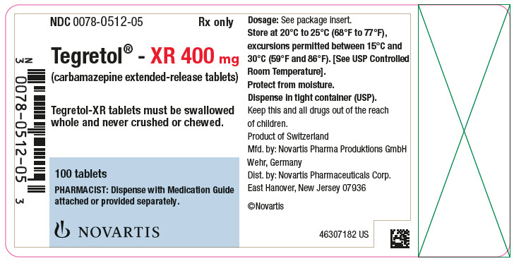 PRINCIPAL DISPLAY PANEL
							NDC 0078-0512-05
							Rx only		
							Tegretol®-XR 400 mg
							(carbamazepine extended-release tablets)
							Tegretol-XR tablets must be swallowed
							whole and never crushed or chewed.
							100 tablets
							PHARMACIST: Dispense with Medication Guide 
							attached or provided separately.
							NOVARTIS
							